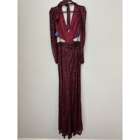 Ieena For Mac Duggal Wine Long Sleeves Sequin Evening Dress 26739 Size 2 - Picture 7 of 15